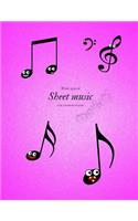 Wide Spaced Sheet Music for Composition: 10 Staves Per Page.Pink Cover.