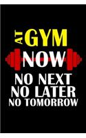 At Gym Now No Next No Later No Tomorrow Notebook: Motivational Physical Fitness and Bodybuilding Journal, Workout Gym Log Book, Weight Lifting and Cardio Tracker (6 x 9 inches 120 pages)