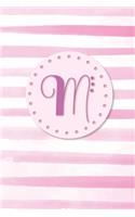 M: Initial Monogram Blank Journal College Rule Lined 6x9 Pink Watercolor Stripes(1 Pink Watercolor Striped Journals)