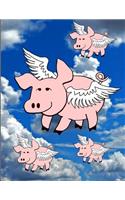 Flying Pink Pigs In The Blue Sky And Clouds Notebook Journal 150 Page College Ruled Pages 8.5 X 11