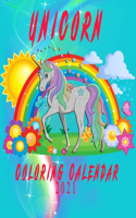 Unicorn Coloring Calendar 2021: 12 Month page start January 2021-December 2021, Coloring page side per month