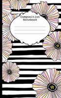 Composition Notebook: blush poppy stripe, purse sized mini notebook with soft florals, 5" x8", 75 wide ruled pages