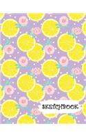 Sketchbook: Citrus Lemon & Roses Purple Background Fun Framed Drawing Paper Notebook