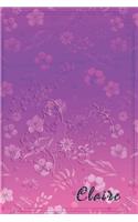 Claire: Personalized Name Embossed Lavender Purple Pink Shade Gradient with floral Inspired - Blank Lined Notebook Journal - Diary Note Taking -Multiple Usa