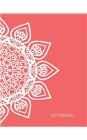 Notebook: Big Mandala Flower On Rose color Cover Notebook Journal Diary, 110 Dashed lines pages, 8.5" x 11", Date on top(3 Mandala Notebook Cover3)
