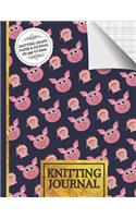 Knitting Journal: Pink & Blue Pigs Knitting Journal to Write in, Half Lined Paper, Half Graph Paper (4:5 Ratio)