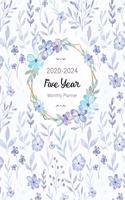 Five Year Monthly Planner 2020-2024: Watercolour Blue Flowers - Calendar 2020-2024 Planner - Monthly Checklist - Yearly Planner Appointment - 60 Months Organize Calendar Logbook - Noteb(4 Five Year Calendar)