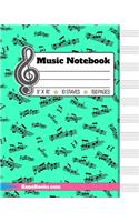 Music Notebook: Paper Notebook for Kids - 10 Large Staves per Page, made for Music Teachers, Musicians, Guitar Tabs, Piano Lessons & Drum Lessons. 8" x 10" music sh