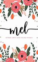 Mel: Notebook - Libreta - Cahier - Taccuino - Notizbuch: 110 pages paginas seiten pagine: Modern Florals First Name Notebook in Coral, Pink & Orange on W