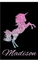 Madison: Personalized With Name Cute Unicorn Journal For Girls