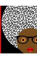 I Am Everything: Black African Woman with Leopard Print Afro Hair: College Ruled Notebook