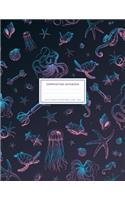 Sea Life Animals Pattern Purple: Ocean Notebook College Ruled With Octopus, Sea Horse, Sea Turtle, Squid And Jellyfish 8.5x11" LARGE 100 Lined Pages