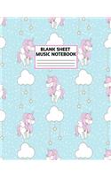 Blank Sheet Music Notebook: Cute Unicorn Matte Cover Design with 110 Pages White Paper Interior for Musician Students and Professionals Playing Piano, Ukelele, Mandolin and Oth