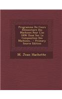 Programme Du Cours Elementaire Des Machines Pour L'An 1808
