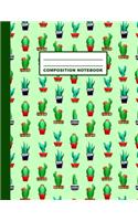 Composition Notebook: Cacti Pattern Cover Design - College Ruled - 120 Blank Lined Pages - 8.5" X 11" - Matte Finished Soft Cover