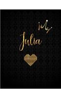 Julia: Black Personalized Lined Journal with Inspirational Quotes