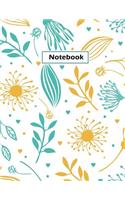 Notebook: Lined Notebook, Large (8.5 x 11 inches), 110 Pages - Blue Yellow Floral Cover