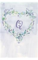 Notebook - Purple Floral Heart Wreath Design - Letter/Initial Q: Soft cover Paperbook, Lined Notebook for Women, Teens, 6"x9"