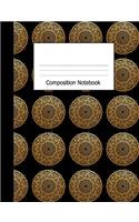 Composition Notebook: Wide Ruled Notebook Golden Mandalas on Black Design Cover