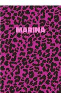 Marina: Personalized Pink Leopard Print Notebook (Animal Skin Pattern). College Ruled (Lined) Journal for Notes, Diary, Journaling. Wild Cat Theme Design wi