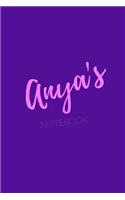 Anya's Notebook: Anya 6x9 personalized journal notebook. Attractive girly sassy modern stylish purple pink cover. Arty stylish pretty journal for girls.