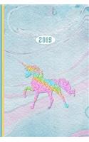 2019 Planner -: Unicorn Blue Marbled - 6 X 9 150 Page Daily - Weekly - Monthly - Annual Organizer Scheduler with Contacts & Passwords & Birthdays