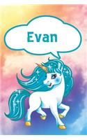 Evan: Personalized Unicorn Blood Sugar Diet Diary Journal Log Notebook Featuring 120 Pages 6x9