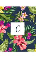 C: Tropical Floral, 150 Pages, 8" x 10"(Blank Lined Monogram Initial Journal Notebook for Composition, Sketching, Inspiration, and Notes)