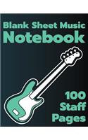 Blank Sheet Music Notebook 100 Staff Pages: Musicians Book - Green Bass