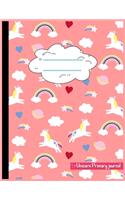 Unicorn Primary Journal: Half Ruled Dotted Midline and Blank Picture Space - Kindergarten to Early Childhood - Grades K-2 Composition School Exercise Book 110 Story Pages