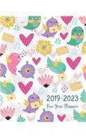 Five Year Planner 2019-2023: Monthly Schedule Organizer - Agenda Planner For The Next Five Years, 60 Months Calendar January 2019 - December 2023 Bird Floral Design