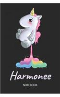 Harmonee - Notebook: Blank Ruled Personalized & Customized Name Rainbow Farting Unicorn School Notebook Journal for Girls & Women. Funny Unicorn Desk Accessories for Kin