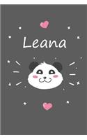 Leana: Personalisiertes Panda Tage-/Notizbuch mit dem Vornamen Leana und ganzen 100 linierten Seiten im 6x9 Zoll Format (ca.DIN A5). Optimal als Schreibhef