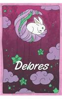 Delores: personalized notebook sleeping bunny on the moon with stars softcover 120 pages blank useful as notebook, dream diary, scrapbook, journal or gift id