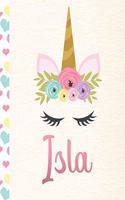 Isla: Personalized Unicorn Journal For Girls - 8.5x11 110 Pages Notebook/Diary With Pink Name