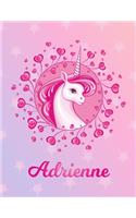 Adrienne: Unicorn Large Blank Primary Sketchbook Paper - Pink Purple Magical Horse Personalized Letter A Initial Custom First Name Cover - Drawing Sketch Book