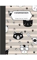 Composition: Book - Wide Ruled - Cute Notebook with Funny Cat Faces - Journal for Students / Teachers - 7.44 x 9.69(41 Back to School Notebooks)
