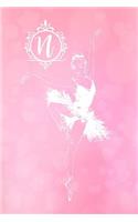 N: Personalized Monogram Ballerina Journal Pink Diary Blank Lined Journaling Pages