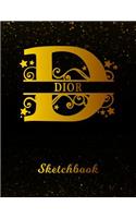 Dior Sketchbook: Letter D Personalized First Name Personal Drawing Sketch Book for Artists & Illustrators Black Gold Space Glittery Effect Cover Scrapbook Notepad & 