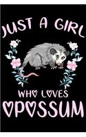 Just a Girl Who Loves Opossum: Perfect Opossum Lover Gift For Girl. Cute Notebook for Opossum Lover. Gift it to your Sister, Daughter, Mother, Mom, Grandpa Who Loves Opossum 120p 