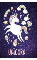 Unicorn with violet stars notebook