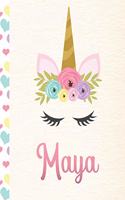 Maya: Personalized Unicorn Journal For Girls - 8.5x11 110 Pages Notebook/Diary With Pink Name