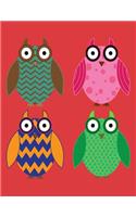 Notebook: Owls on Red Cover - Lined Journal - Composition Book - 8.5 X 11 Paper - College Ruled - 100 Pages