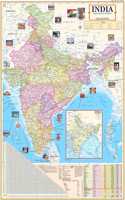India Political Map | Laminated Both Side | Size - 70X100 Cm (Large Size) | India Map | Indian Map | Political Map Of India