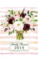 Weekly Planner 2019, 12 Months, January - December 2019: Blush Pink Peony Bouquet Agenda Book, 2019 Splendid Planner