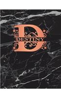 Destiny: Personalized Journal Notebook for Women or Girls. Monogram Initial D with Name. Black Marble & Rose Gold Cover. 8.5 X 11 110 Pages Lined Journal Pap