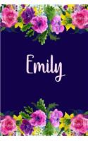 Emily: Personalized Name Pink Floral Design Matte Soft Cover Notebook Journal to Write In. 120 Blank Lined Pages