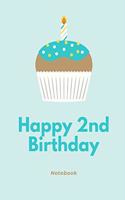 Happy 2nd Birthday Notebook: Blue cupcake celebration lined paperback jotter. Planning a second birthday party!