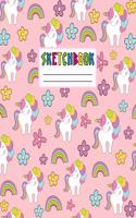 Sketcbook: Cute Unicorn Kawaii Sketch Book for Girls, Kids, Teens, Women (Perfect for Sketching, Drawing, Doodling, Journal, Note Pad, Birthday Party Favors)