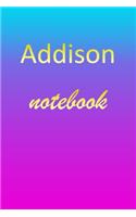 Addison: Blank Notebook - Wide Ruled Lined Paper Notepad - Writing Pad Practice Journal - Custom Personalized First Name Initial A Blue Purple Gold - Taking 